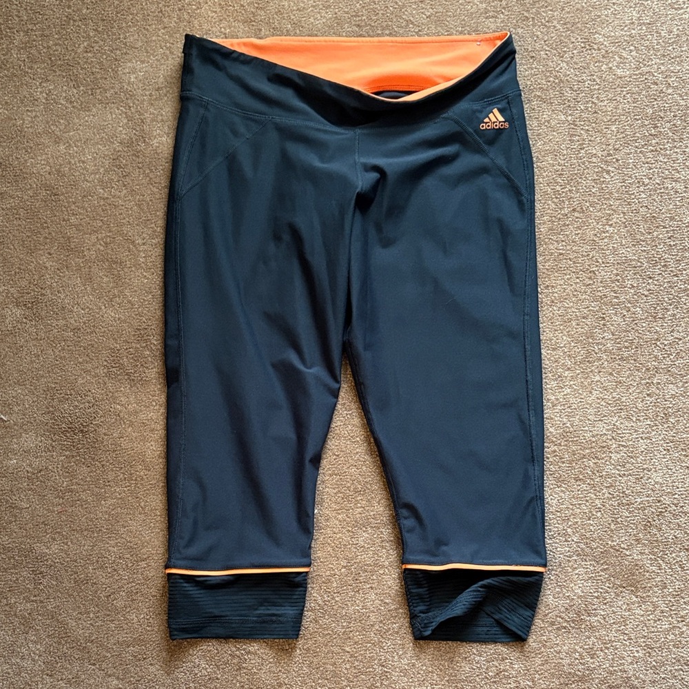 Adidas Climalite Gray Capri Leggings with Orange Lining